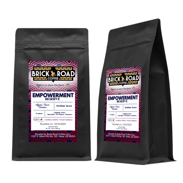 Brick Road Coffee Empowerment Reserve bag – LGBTQ+ owned inclusive coffee brand Colombian medium roast from AMACA women’s collective.
