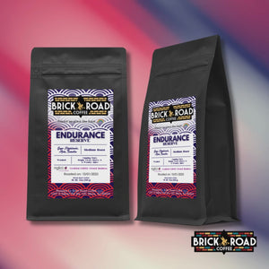 Brick Road Coffee Endurance Reserve bag – LGBTQ+ owned inclusive coffee brand medium-dark roast Sumatra single origin.